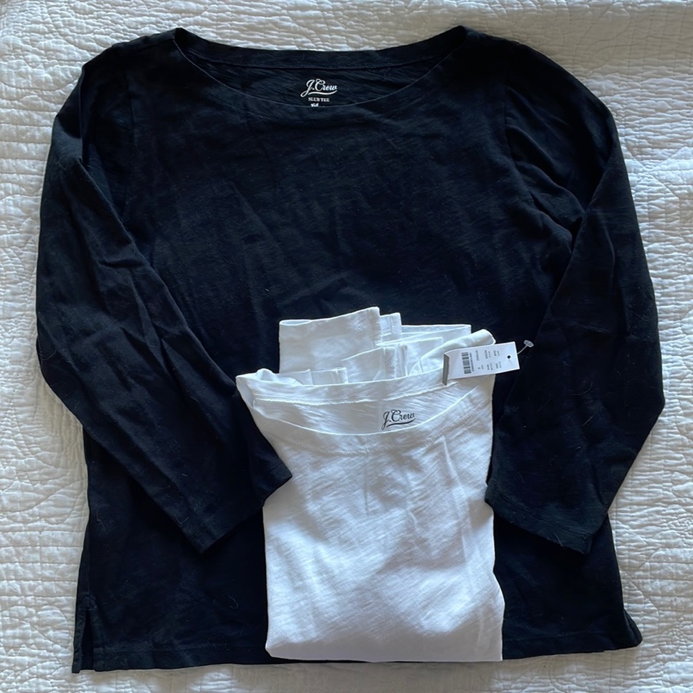J Crew painter slub boatneck tees - 2 - black and white small - NWT